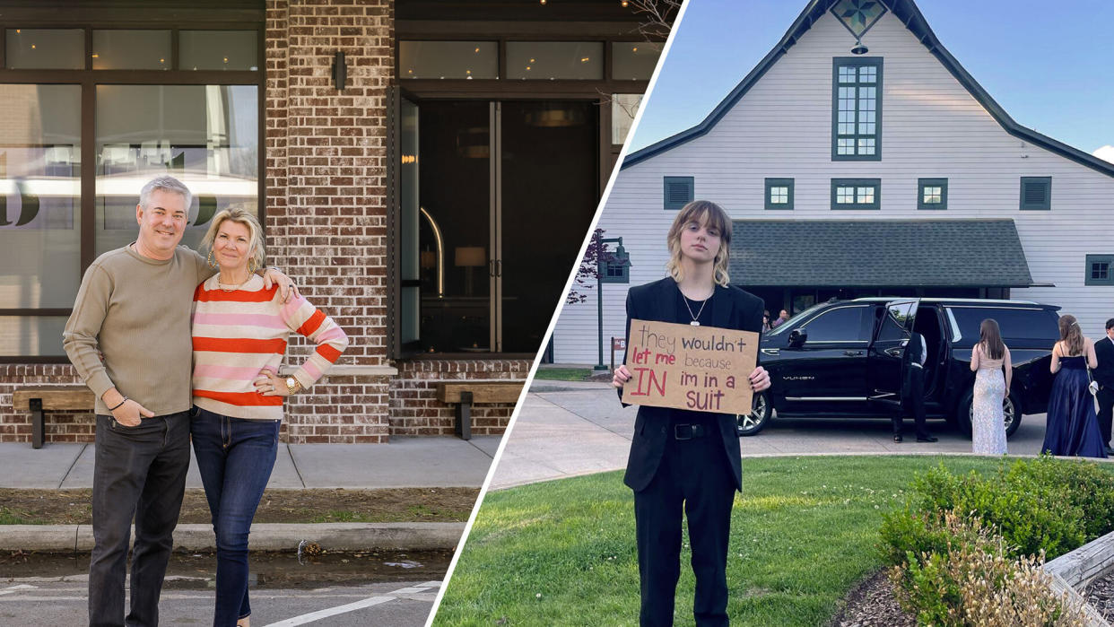 When an 18-year-old nonbinary high school senior was refused entry to prom for wearing a suit, a local small business stepped in to help. Credit: Mary Craven; B Hayes/Instagram) 