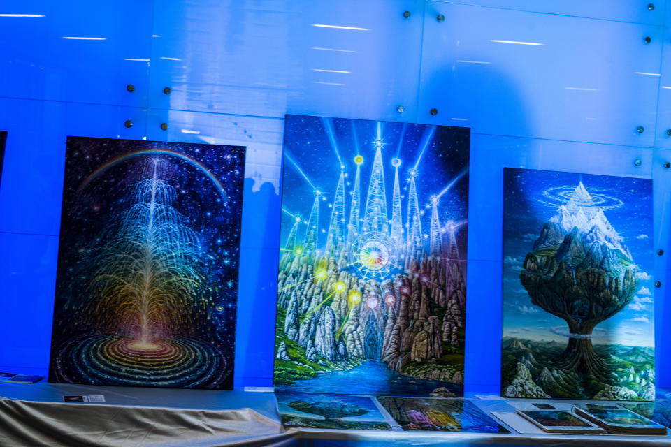 Artwork on display at the Ufology World Congress 2019 in Barcelona, Spain. (Photo: José Colon for Yahoo News)