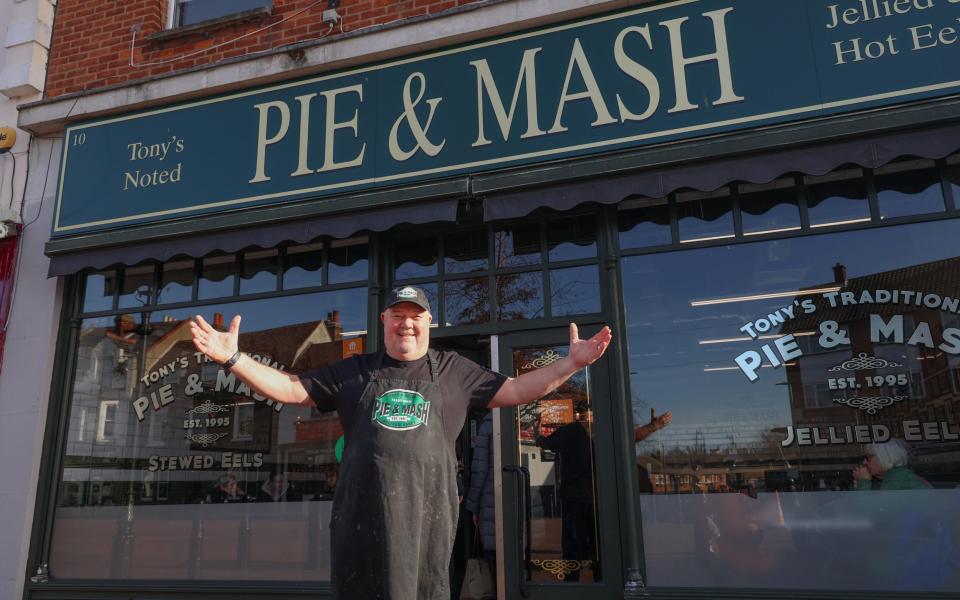 Tony outside his Pie and Mash Shop