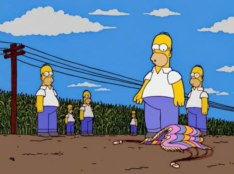 A group of abandoned Homer clones discover a magical hammock in Treehouse of Horror XIII