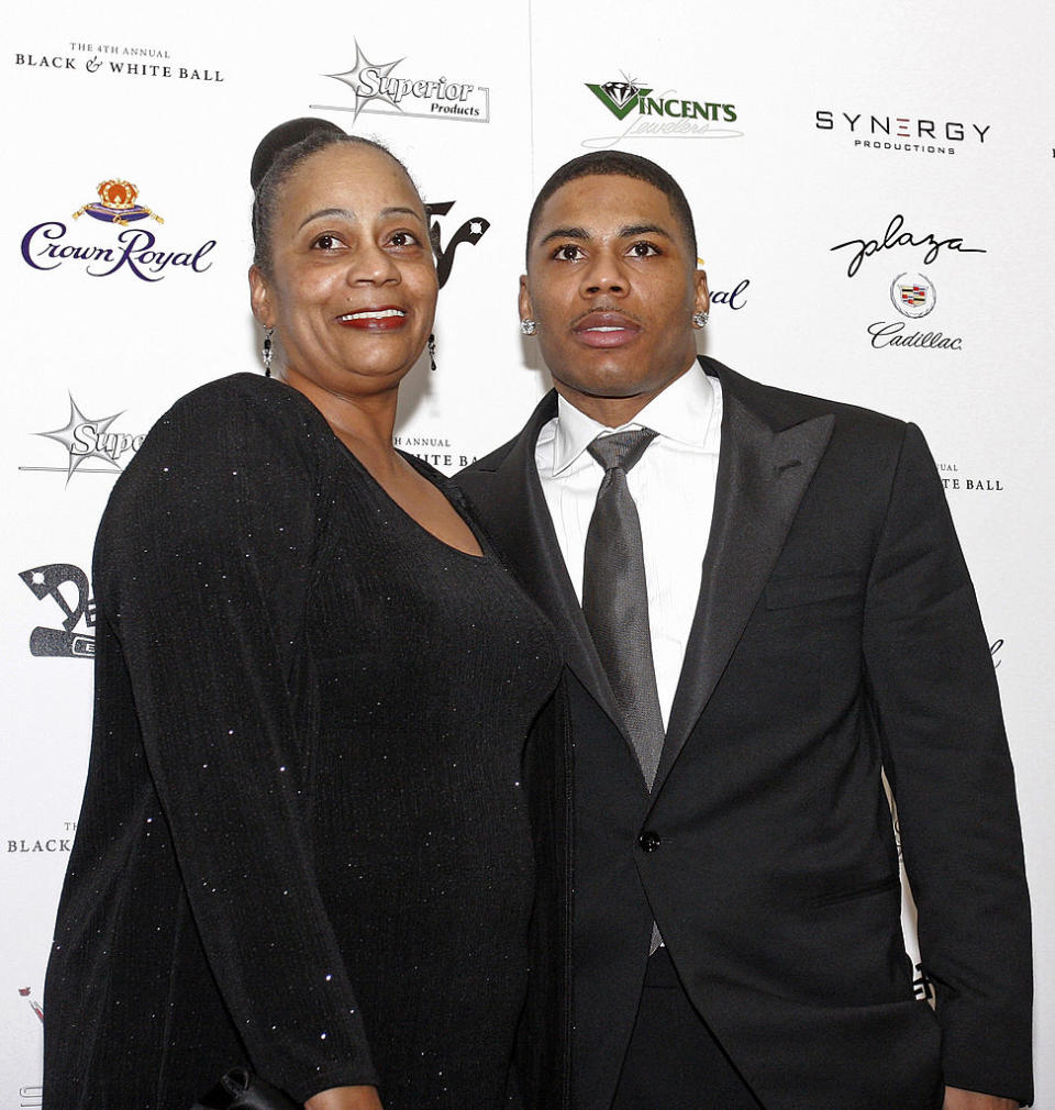 <p>Nelly with his mother Rhonda Mack arrives at his fourth annual Black & White Ball on December 6, 2009 in St Louis, Missouri. </p>