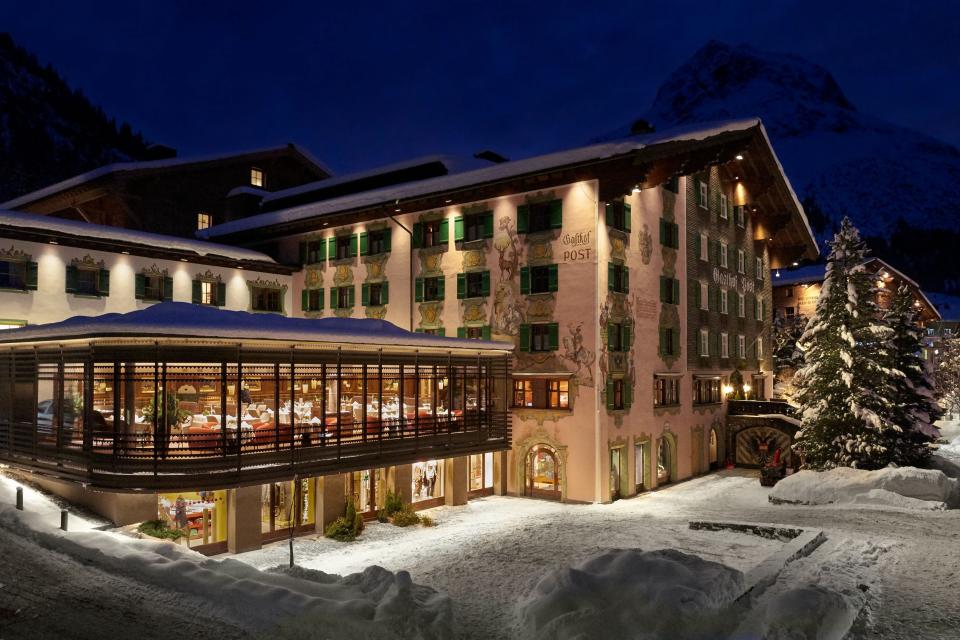 The Gasthof Post hotel, immaculately run by the Moosbrugger family, and its Panorama restaurant in the foreground.