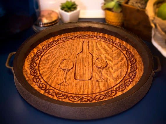 5) Wine Barrel Serving Tray Lazy Susan