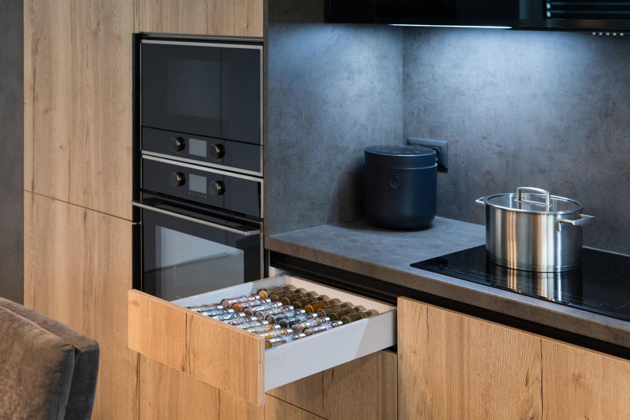  A  modern kitchen with a spice drawer  