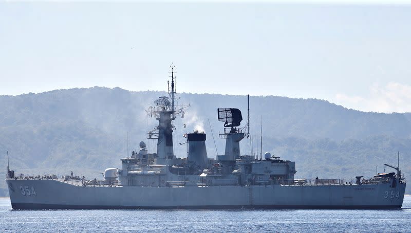 Indonesian Navy's KRI Oswald Siahaan-354 leaves the Tanjung Wangi port as the search continues for the missing KRI Nanggala-402 submarine