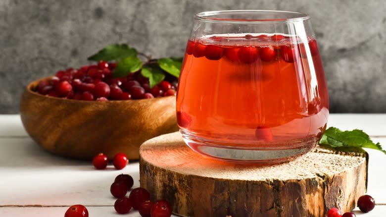 Cranberry juice drink with cranberries