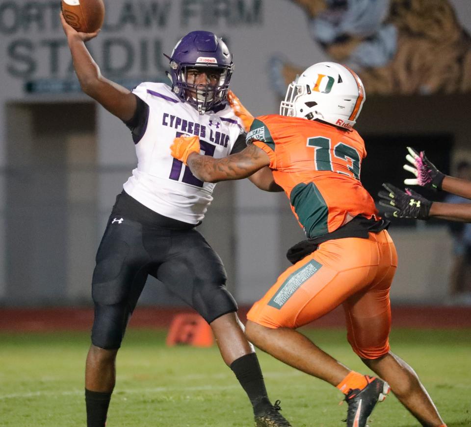 Dunbar High School hosted Cypress Lake Tuesday, October 18, 2022 for a regular season football matchup. The game had been re-scheduled after the impact of Hurricane Ian forced schools to postpone activities. 