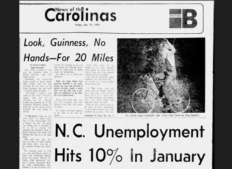 Story in The Charlotte Observer, Jan. 17, 1975, about an almost-world record.