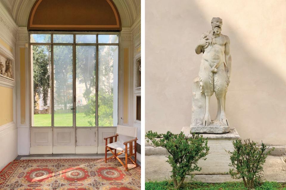 Villa Aurora interior room and Michelangelo statue