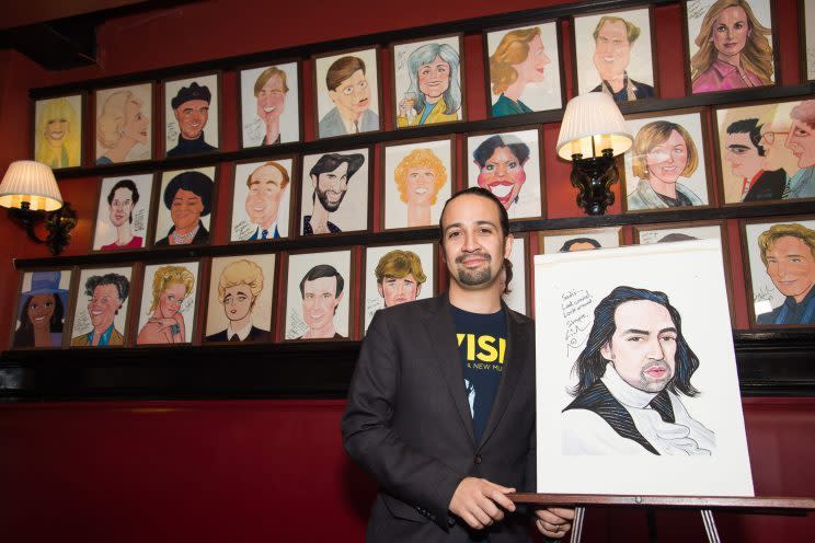 Lin-Manuel Miranda attends his caricature unveiling at Sardi’s restaurant on May 24, 2016, in New York (Photo: Charles Sykes/Invision/AP)
