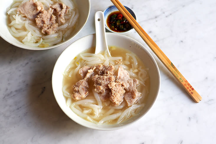 Indulge in their big bowl pork noodles with a rich-tasting pork bone broth.