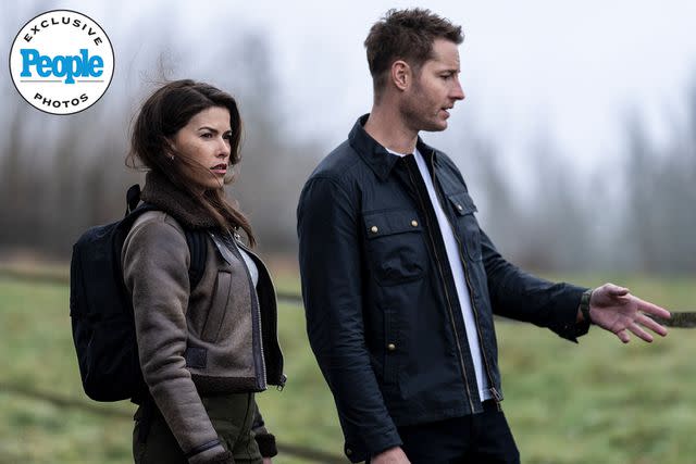 <p>Ed Araquel/CBS</p> Sofia Pernas as Billie and Justin Hartley as Colter Shaw on 'Tracker'