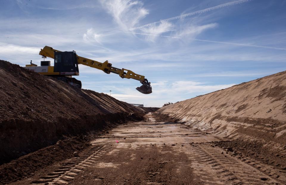 Work continues on lining the Florence Canal with concrete in Florence, Arizona, on Dec. 13, 2021.