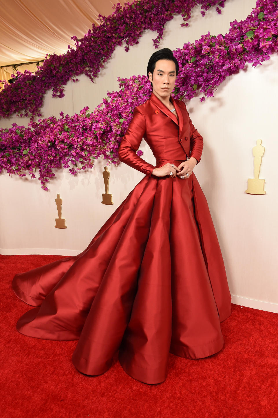 Eugene Lee Yang Walter Mendez Atelier red dress, Oscars 2024, 96th Annual Academy Awards, red carpet fashion, celebrity style