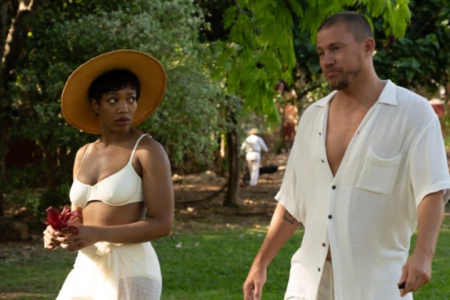 Naomi Ackie and Channing Tatum in ‘Blink Twice’ - Credit: Carlos Somonte/Amazon MGM Studios