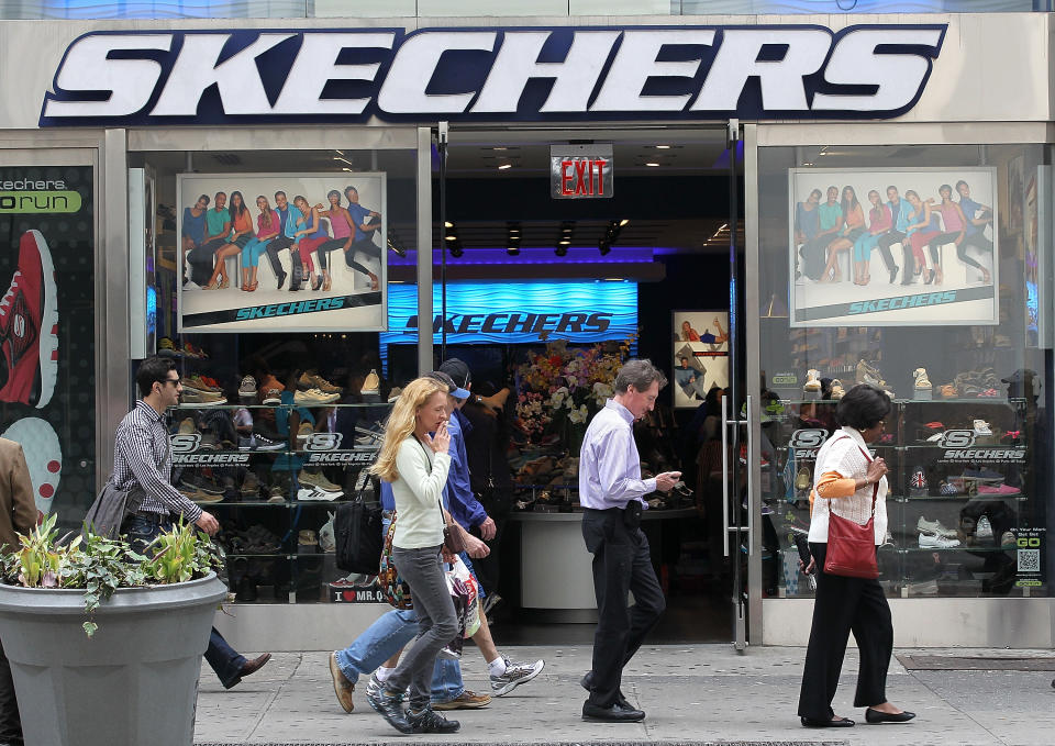 Skechers shares plunge after the shoe retailer issued a disappointing outlook for this quarter.
