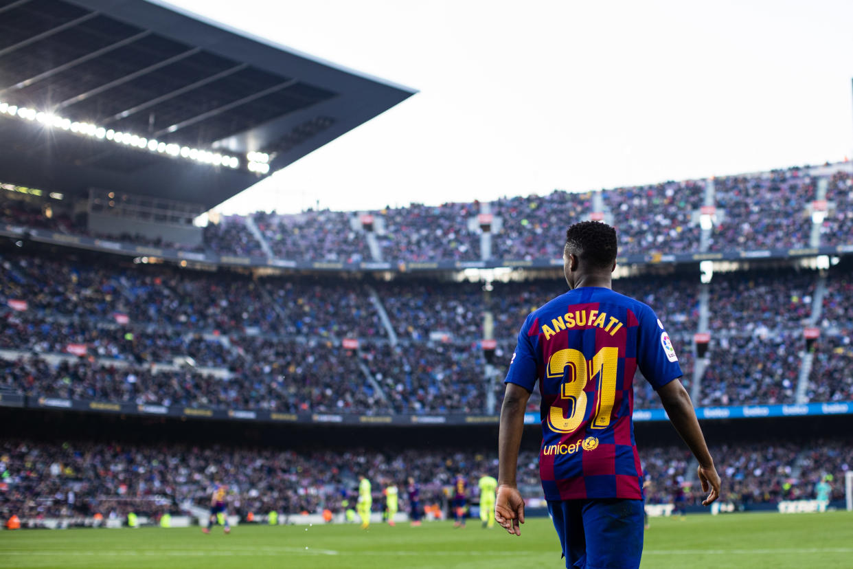 31 Ansu Fati from Spain of FC Barcelona during La Liga Santander match between FC Barcelona and Getafe CF at Camp Nou Stadium on February 15, 2020 in Barcelona, Spain. (Photo by Xavier Bonilla/NurPhoto via Getty Images)