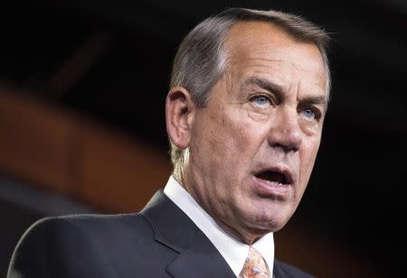 Speaker of the House John Boehner (R-OH) speaks at a news conference at the U.S. Capitol in Washington February 26, 2015. REUTERS/Joshua Roberts