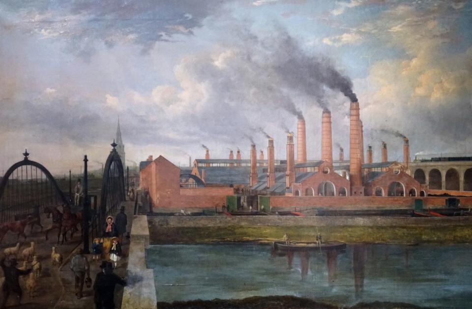 Oil painting of Monk Bridge Iron Works presented by employees to owner in 1854 (Leeds Museums & Galleries/British Library)