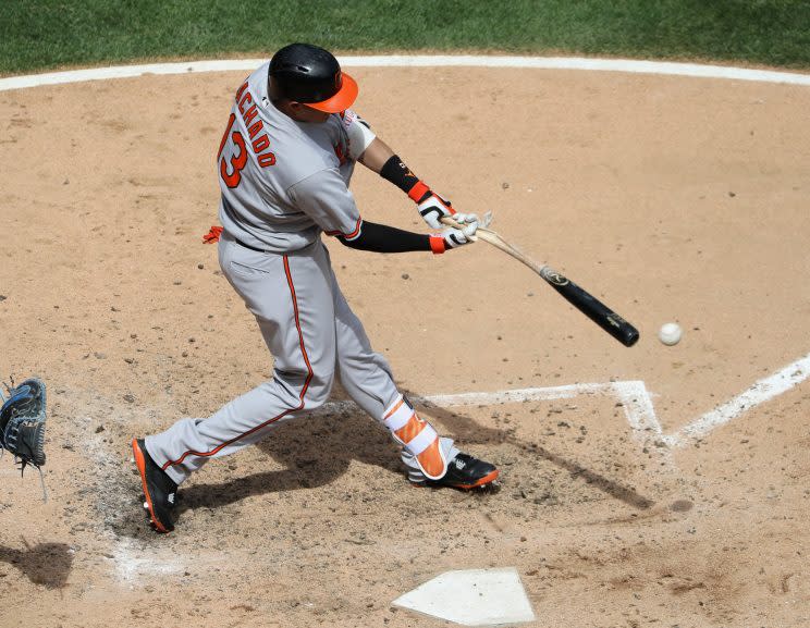 Manny Machado mashed three home runs in Sunday's rout of the White Sox. (Getty Images/Jonathan Daniel)