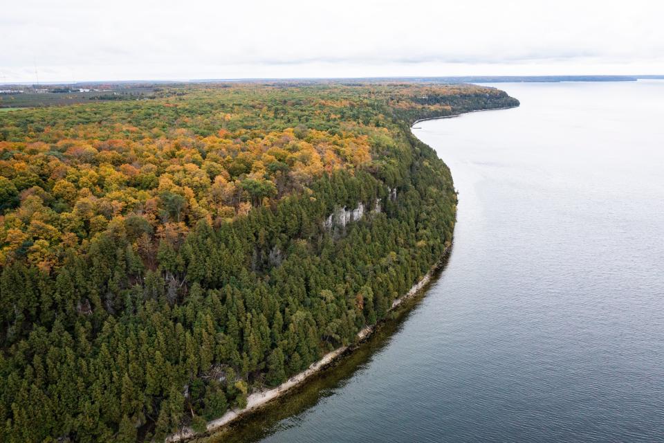 An overhead view of Ellison Bluff County Park, taken Oct. 31, 2021 in Liberty Grove, Wis.