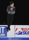FILE - Nathan Chen performs during the men's short program at the Skate America figure skating event Oct. 22, 2021, in Las Vegas. Chen, who goes for his sixth consecutive national championship this week at what amounts to the Olympic trials for next month's Beijing Games, has spoken with 2010 gold medalist Evan Lysacek about the path to the top of the podium. Lysacek won in Vancouver with an unmatched artistic program even though he never had the jumps Chen has. Nowadays, every elite male skater has those jumps, led by Chen and his mastery of the quad. (AP Photo/David Becker, File)
