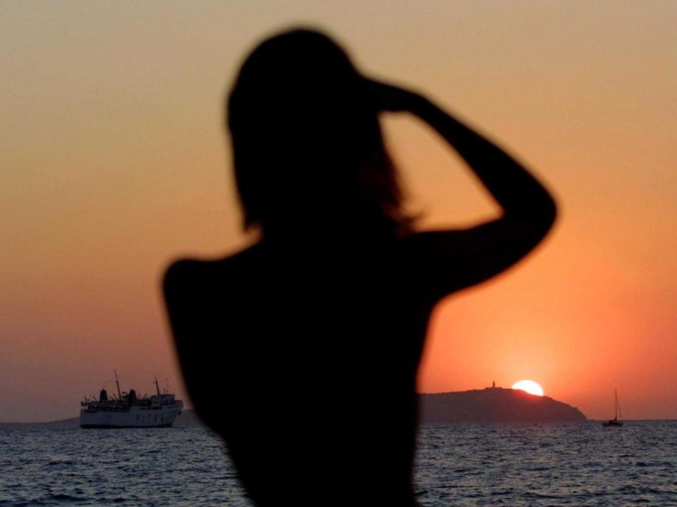 woman sunset beautiful ibiza spain