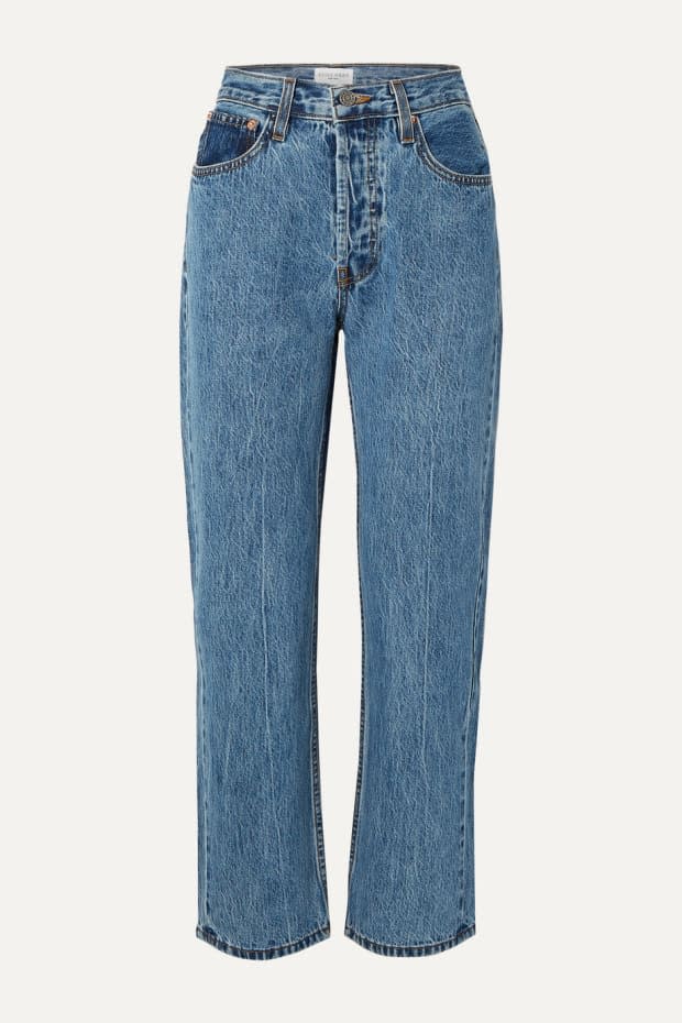 Still Here Tate Cropped Striped High-Rise Straight-Leg Jeans, $280, <a href="https://rstyle.me/+mly8GHjkf3O6bdmO2NLvTA" rel="nofollow noopener" target="_blank" data-ylk="slk:available here;elm:context_link;itc:0;sec:content-canvas" class="link ">available here</a>. 