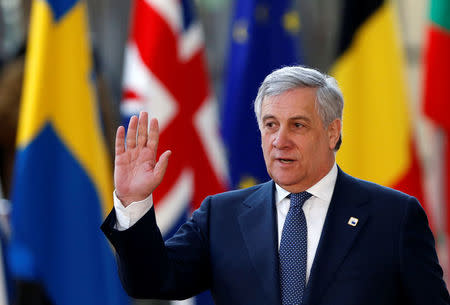 FILE PHOTO - European Parliament President Antonio Tajani arrives at a European Union leaders informal summit in Brussels, Belgium, February 23, 2018. REUTERS/Francois Lenoir