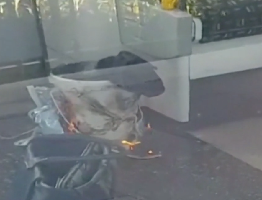 The fire bomb on the train. (Sky News)
