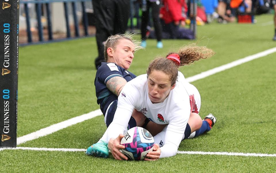 Abby Dow with a try for England