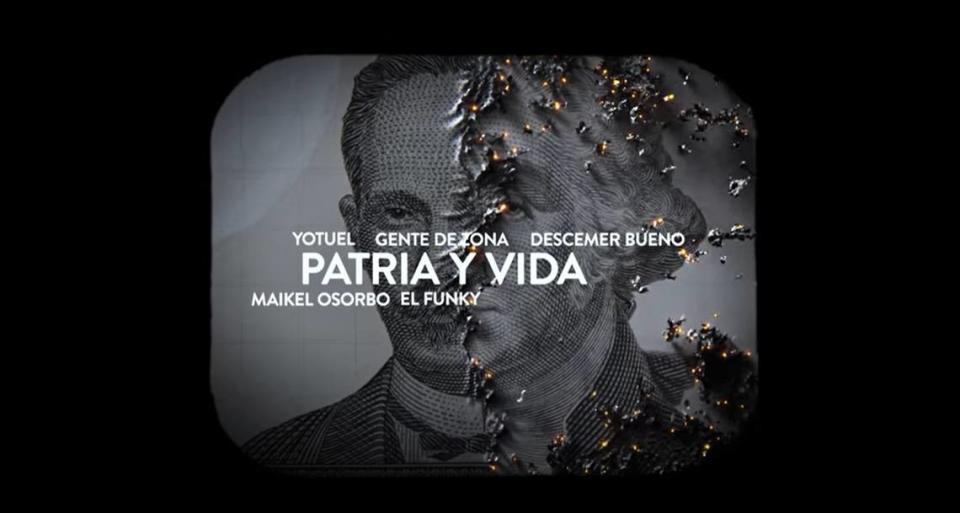 Screenshot of the video clip of 'Patria y Vida,' a viral political song by Yotuel, Gente de Zona and other Cuban artists.