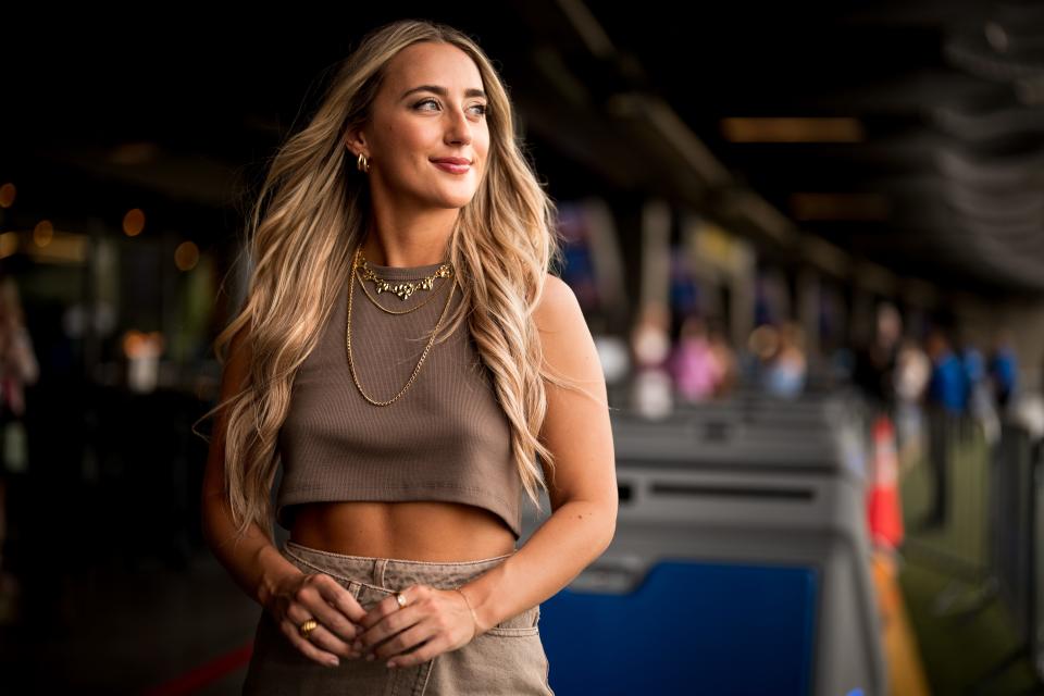 Ashley Cooke poses for a portrait before the ACM Lifting Lives event at Top Golf in The Colony, Texas., Wednesday, May 15, 2024.