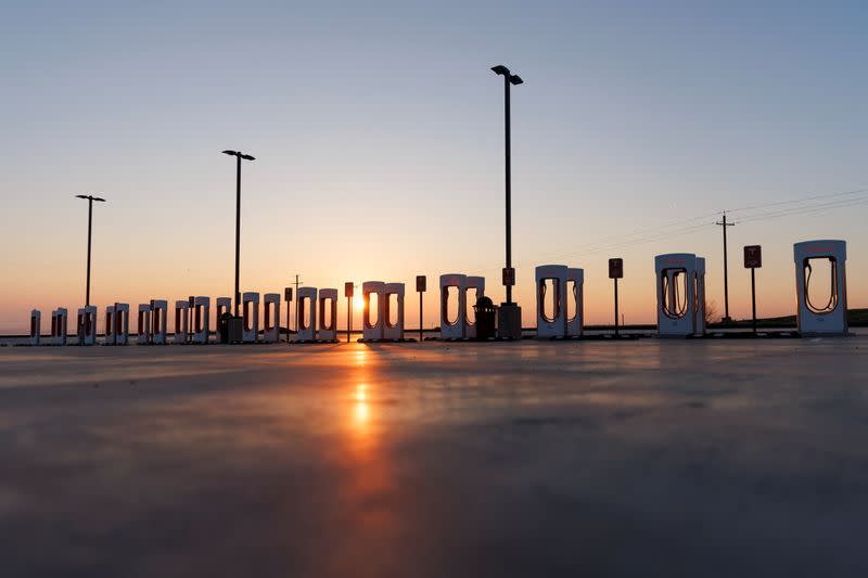 A Tesla supercharging station in California