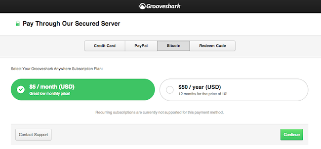 grooveshark bitcoin