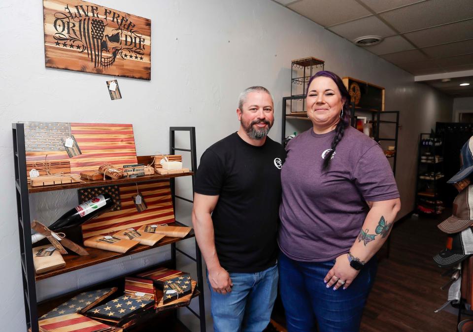 Andy and Jackee Kaiser, owners of 3Elephants and Company, pose inside their firm at 1503 N. 8th Street, Wednesday, May 8, 2024, in Sheboygan, Wis.