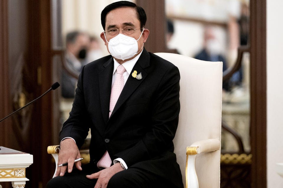 Thailand's Prime Minister Prayut Chan-o-cha meets with United States Secretary of State Antony Blinken at the Government House in Bangkok, Sunday, July 10, 2022. (Stefani Reynolds/Pool Photo via AP)