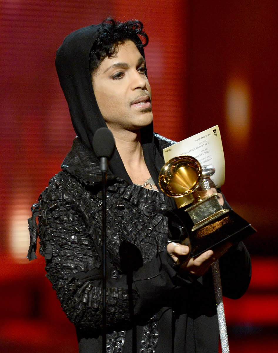 Prince speaks onstage during the 55th Annual GRAMMY Awards at STAPLES Center on February 10, 2013 in Los Angeles, California.  