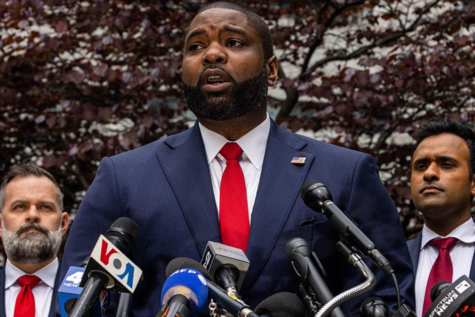 US Representative Byron Donalds, Republican of Florida, speaks outside the Manhattan Criminal Court in New York City, on May 14, 2024 (AFP via Getty Images)