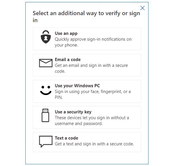 When setting up your account, you can choose how you'd like to authenticate yourself in the future. (Image: Microsoft)