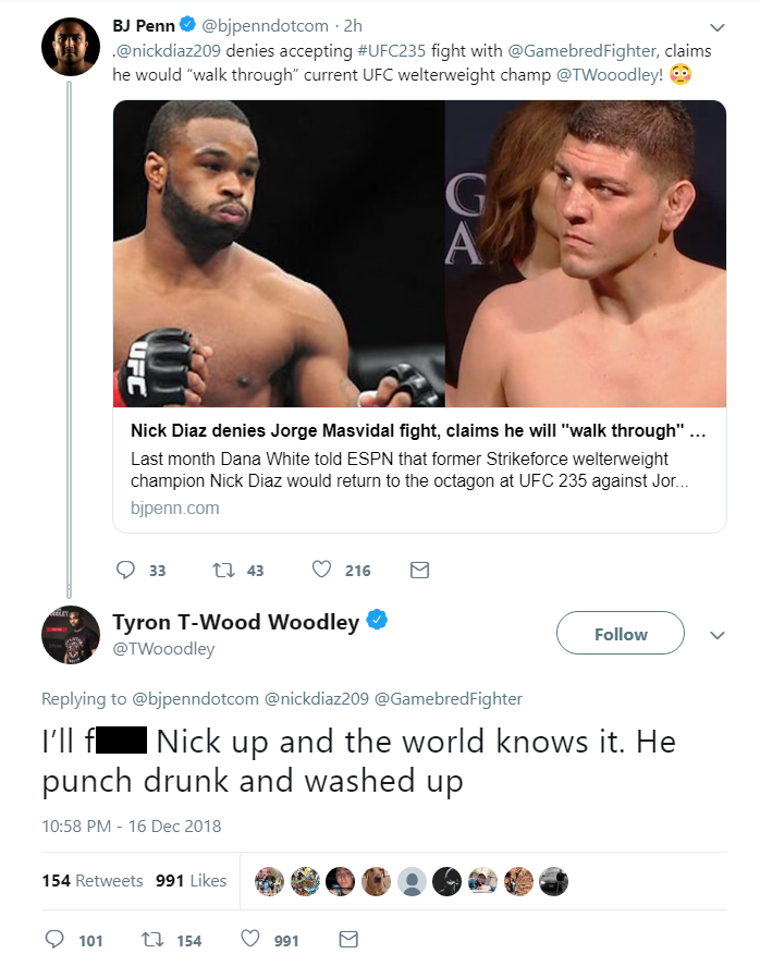 Screenshot of Tyron Woodley’s tweet