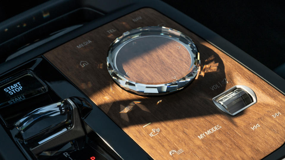 An interior detail in the all-electric BMW iX M60.