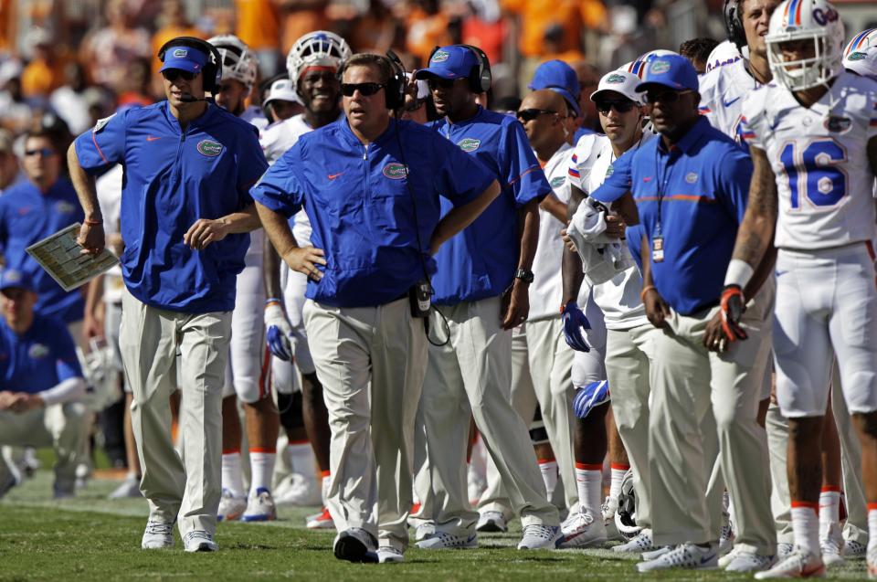 The second half was a struggle for Jim McElwain and Florida. (AP Photo/Wade Payne)