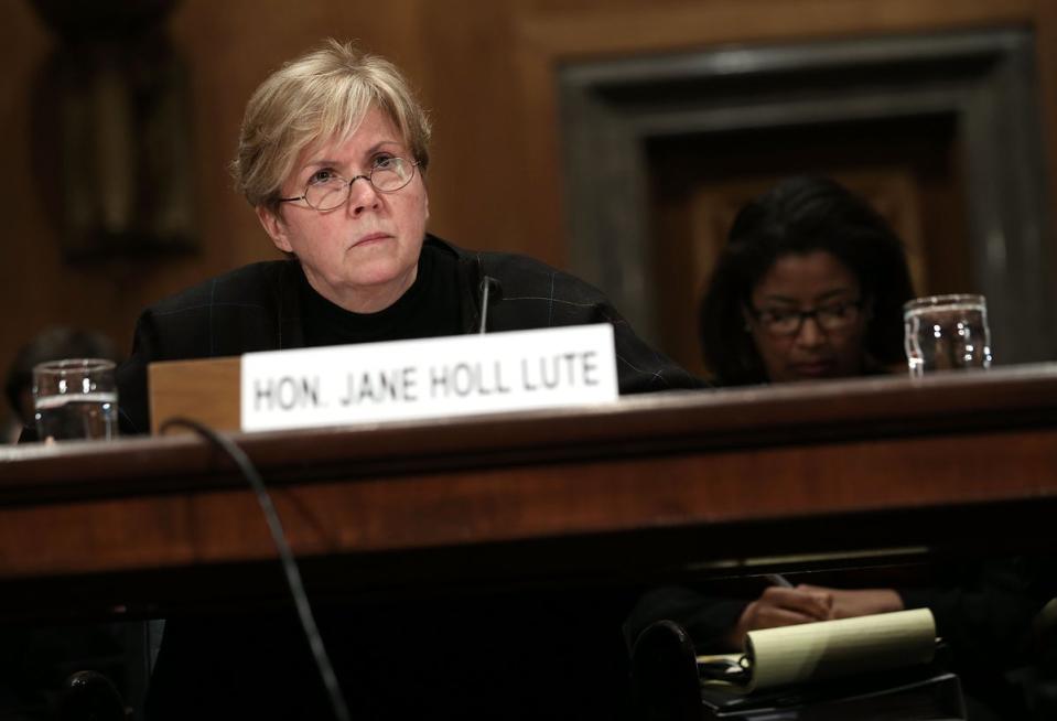 Jane Lute testifies during a hearing before the Senate Homeland Security and Governmental Affairs Committee in March 2013 (Alex Wong/Getty Images)