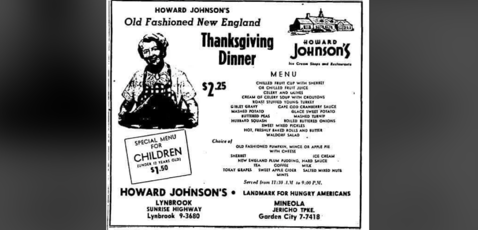 thanksgiving menu 1960s