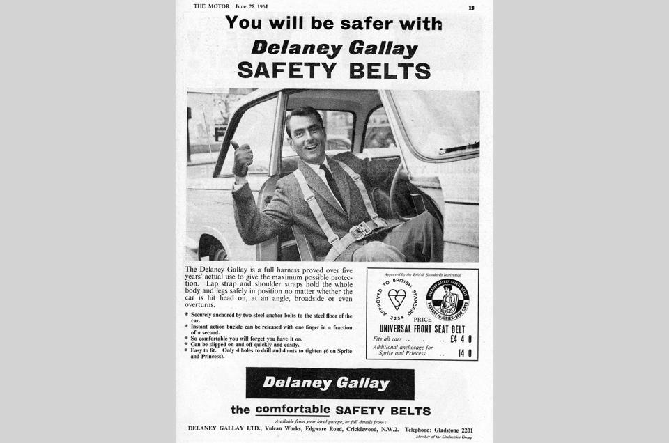 <p>If you've removed the driver's door from your Triumph Herald there's every chance that you'll fall out under hard cornering. The secret is to invest in some Delaney Galley safety belts to hold you in place.</p>