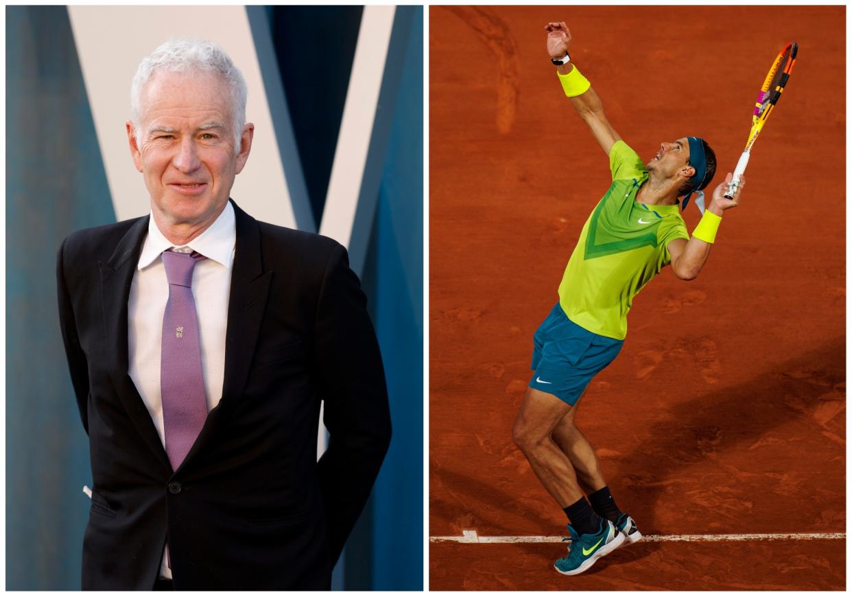 El extenista John McEnroe y Rafael Nadal durante su partido ante Corentin Mouted de Roland Garros. (Foto: Frazer Harrison / Getty Images / TPN / Getty Images).