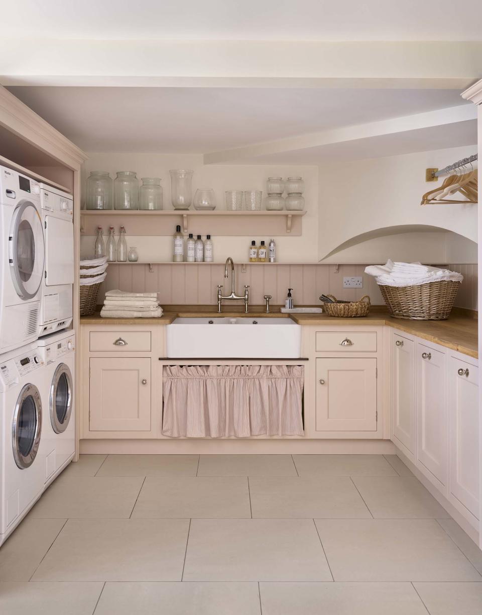 <p> When designing a modern utility room it&apos;s important to factor in space for appliances. Ideally, front-loading washers and dryers should be placed next to one another so that washing can be transferred easily. </p> <p> &apos;Doubling up on appliances is also very in right now &#x2013; we often incorporate two washing machines and two dryers,&apos; says Richard Moore design director, Martin Moore. </p> <p> While doubling up may be a good solution for a busy household with a large utility room, small utility rooms and narrow utility rooms need other solutions. &apos;Think about stacking the washing machine and tumble dryer &#x2013; it&#x2019;s an easy win in terms of gaining extra storage space and no less convenient,&#x2019; says Louisa Eggleston of Humphrey Munson. Alternatively, invest in a combined washer and dryer. </p> <p> When thinking about layout, sufficient space is crucial. &apos;Allow space for freestanding appliances, keeping in mind that you must leave extra space to remove them with ease when they need to be serviced or replaced. Therefore, you should allow for a 24in (605mm) gap for both the washing machine and dryer,&apos; says Allison Lynch of Roundhouse. </p> <p> <br> </p>