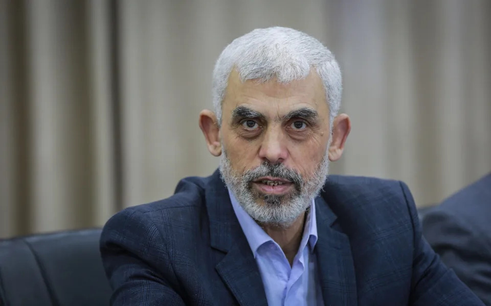 Yahya Sinwar, leader of the Palestinian Hamas Islamist movement hosts a meeting with members of Palestinian factions