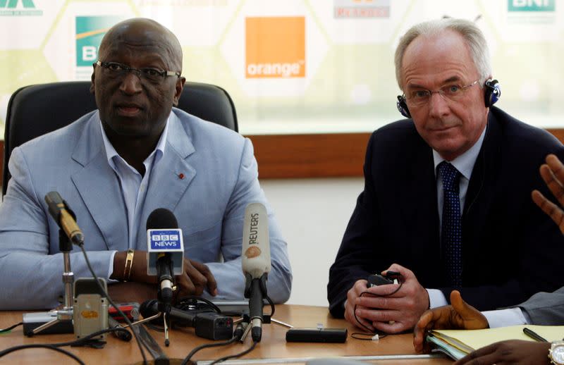 FILE PHOTO: New Ivory Coast national soccer team coach Sven-Goran Eriksson attends a news conference with Ivorian Football Federation (FIF) president Jacques Anouma at the federation building in Abidjan